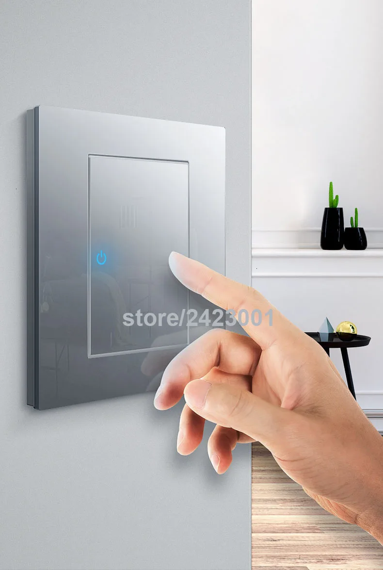 1234 Gang 1 Way Panel de vidrio Home Wall Free Touch Interruptor de 