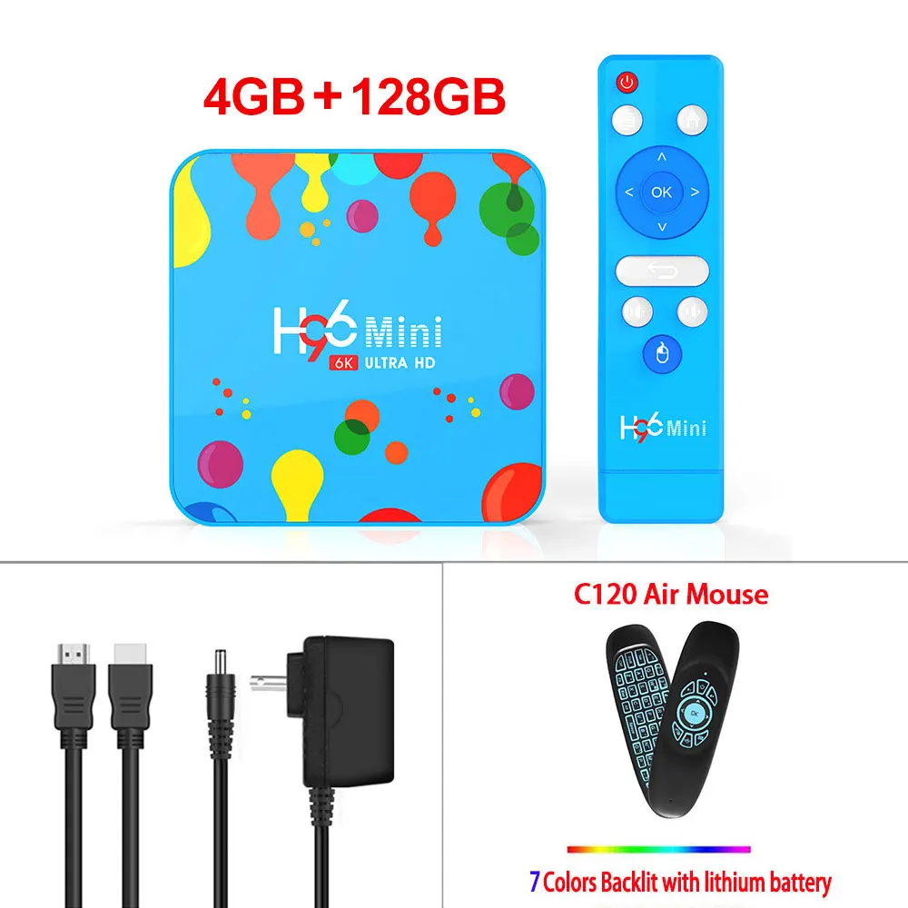 Android 9,0 ТВ приставка 4 ГБ 32 ГБ 128 ГБ H96 Мини Allwinner H6 четырехъядерный 6K H.265 Wifi HD Google плеер Youtube телеприставка PK H96 MAX - Цвет: 4G128G C120 air mous