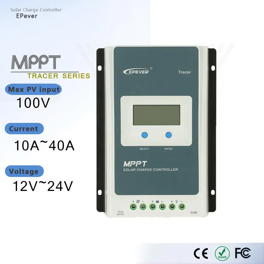 Controlador de Carga Regulador para Chumbo-bateria de Íon de Lítio Luz de Fundo Mppt Epever Solar 20a 10a Tracer Uma Série Lcd Ácido 40a 30a