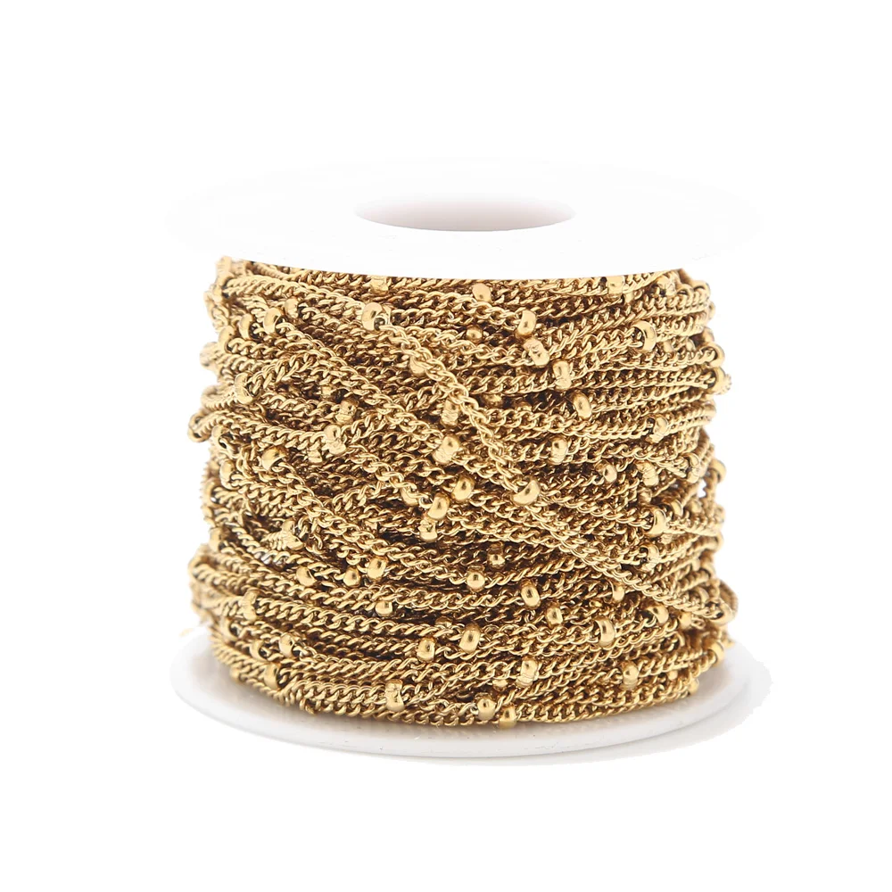 2 метра, нержавеющая сталь, золотой бисер, спутниковый кабель, звено цепи для DIY, браслет, ожерелья, браслет, аксессуары для изготовления ювелирных изделий - Цвет: Curb Beaded Chain