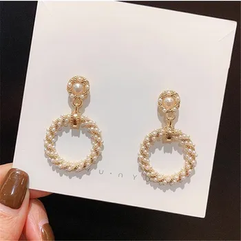 

2019 New Fashion Hoop-Earrings For Women Crystal pearl Hollow Round Circle Ear Jewelry Gift For Wedding Brincos