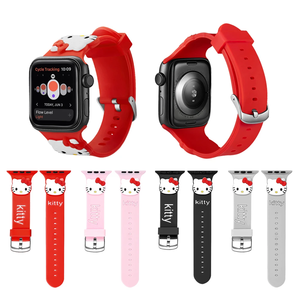 

new Silicone Sport Strap Band for apple watch Series 4 3 2 1 strap With Kitty for iWatch 42mm 38mm 40mm 44mm watchbands