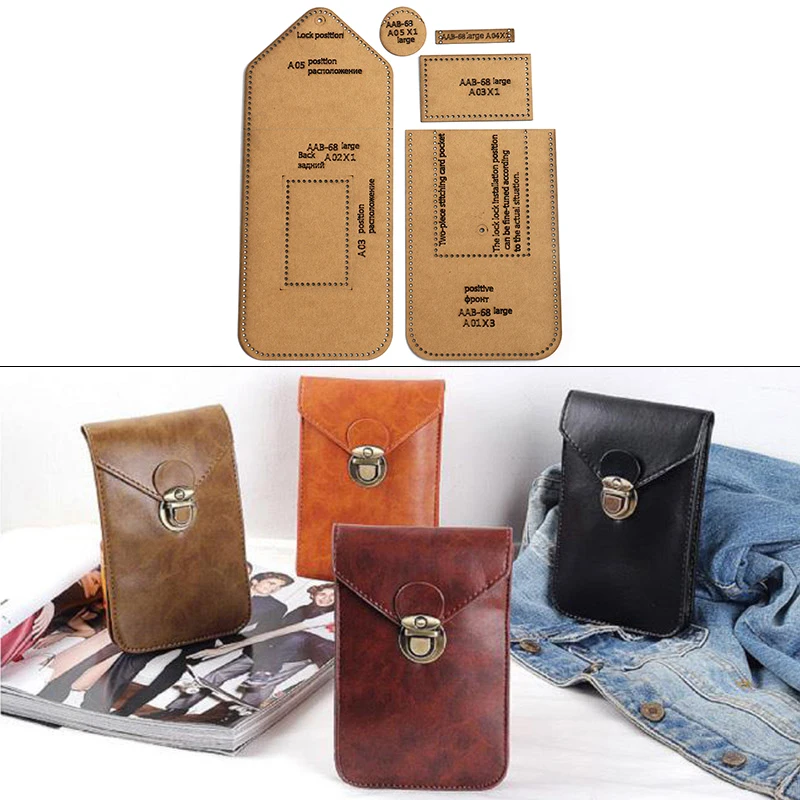 Leather Tools Leather Craft Tool Kit Leather Craft Tools Leather Craft Tool Sewing Stencils Set DIY Handmade Leather Mobile Phone Bag Handbag Wallet Sewing Pattern Hard Kraft Paper Stencil Template 17.5cm*11.5cm*1.5cm