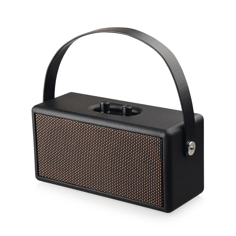 

Retro Wooden Dual Speaker Bluetooth Speaker Home Computer Phone Outdoor Portable Leather Speaker