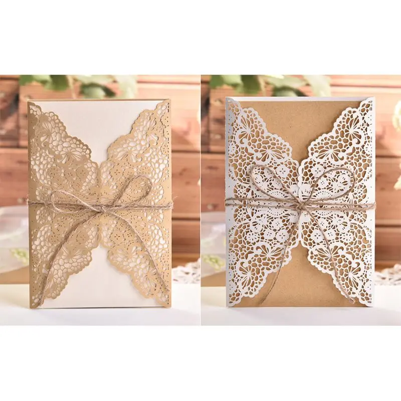  50pcs Wedding Invitation Cards Laser Cut Party Invitations with Brown Kraft Card Inserts for Weddin - 4.00049E+12