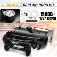 4 trompete kit chifre de ar preto 12v 170 psi 150db 3 litros compressor tubulação & mangueira super alto para o caminhão do carro trem barco
