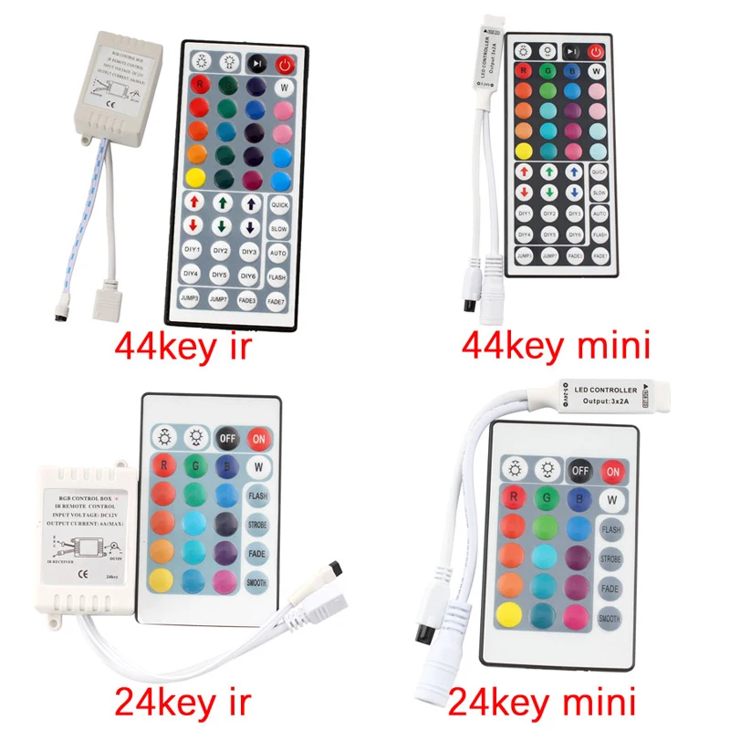 LED Light Remote Control, Walwee 4 Pin 2 Ports RGB Control Box with 44 Keys  IR LED Remote Controller Receiver for RGB 5050 3528 LED Strip Lights (Not