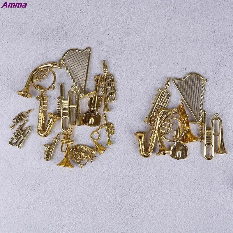 Christmas Tree Decoration 7/14pcs Mini Plastic Musical Instrument Gold Christmas Tree Hanging Xmas Decor for Friends Collecting Musical