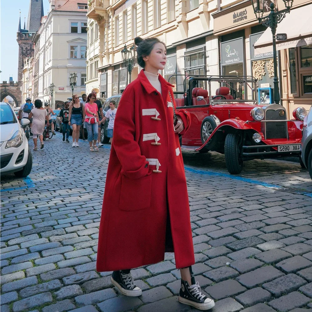 

Photo Shoot Loose-Fit Woolen Jacket 2019 Winter New Style WOMEN'S Dress Hipster Vintage Laziness-Style Toggle Woolen Overcoat