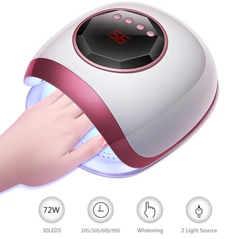 

New 72W 30LED Nail Lamp UV LED Gel Cure Nail Dryer Light IR Sensor Manicure Machine With Timer Display Dryer Nail Light Portable