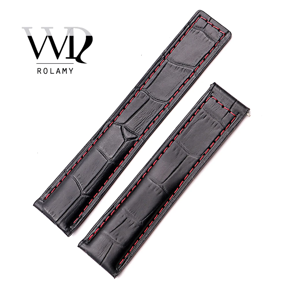 

Rolamy 20 22mm Red Stitches High Quality Genuine Leather Replacement Wrist Watch Band Strap Belt For Tag Heuer