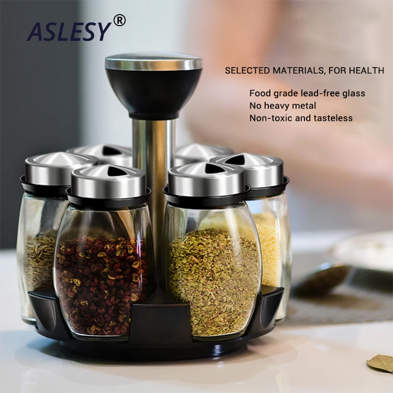 

Rotating Cruet Condiment Seasoning Jars Set for Spices Pepper Sprays Bottles Salt Shakers Holder Kitchen Storage Rack Organizer