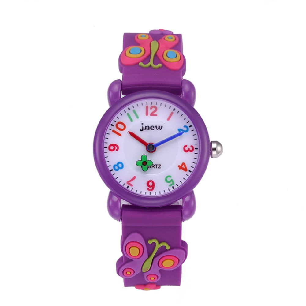 Purple Watch Водонепроницаемые часы с 3D рисунком бабочки для девочек с цветочным узором, силиконовые ремешки, Детские кварцевые наручные часы, детские спортивные милые часы - Цвет: Purple Watch