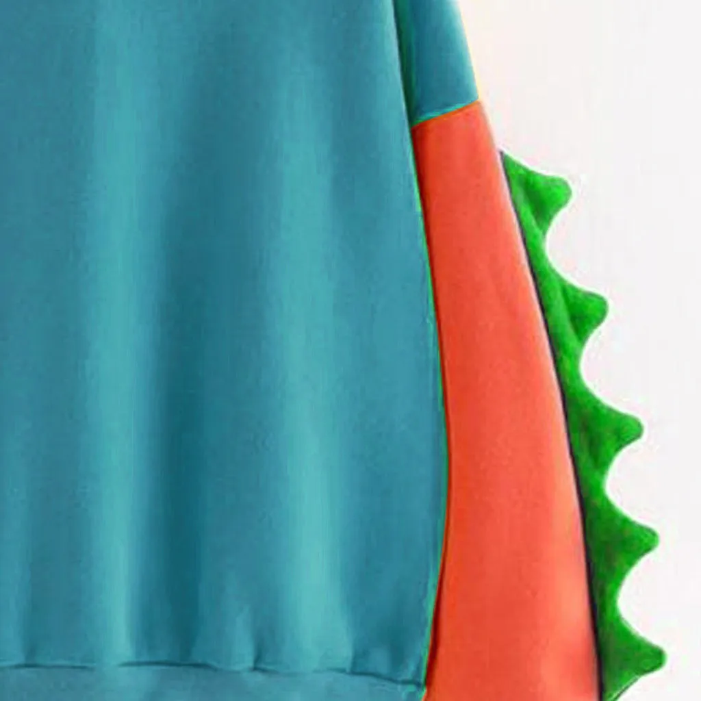 Толстовки милые Kawaii Толстовка для женщин зима cos Топы оверсайз Harajuku с капюшоном цвет блок пуловер динозавр спортивный костюм sudadera