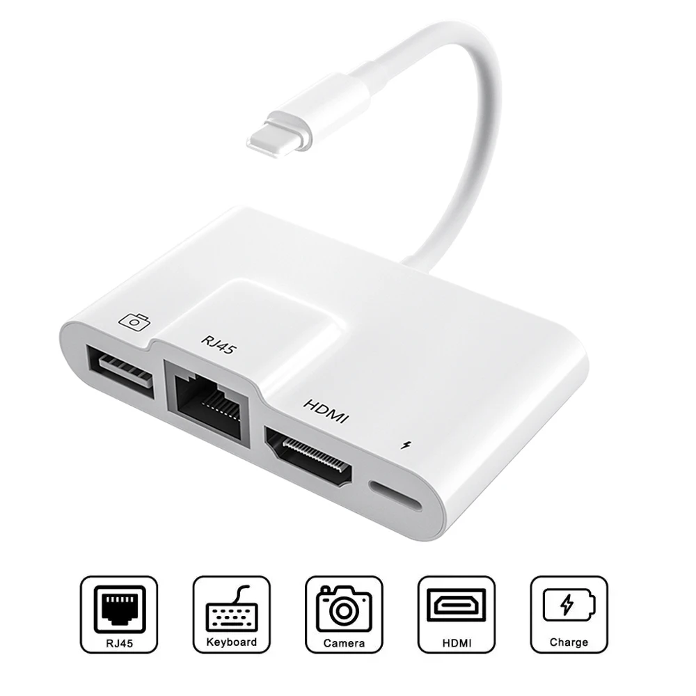 Адаптер Lightning на Rj45 Ethernet LAN HDMI 4K TV USB-концентратор OTG кабель зарядный конвертер для