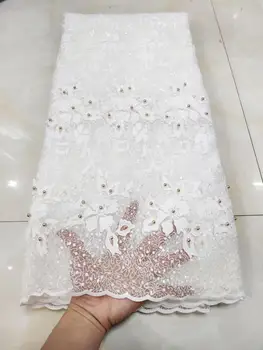 

white nigerian lace fabric 2020 high quality lace latest french tulle lace fabric with sequins african net lace fabrics 5yards