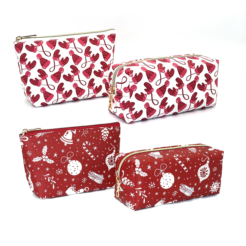 

2pcs PU Leather Zipper Cosmetic Gift Bag Women Christmas Travel Beauty Case Make Up Bag Organizer Holder