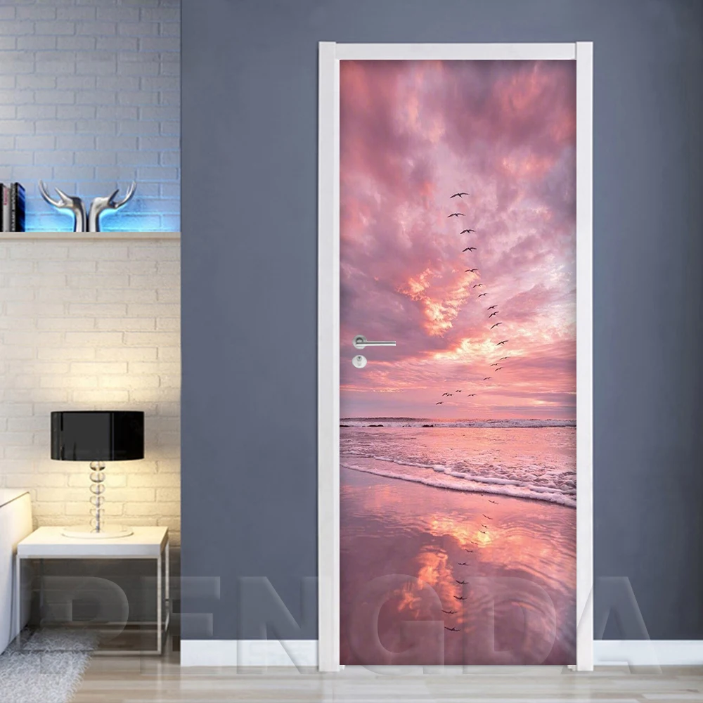 Наклейки на стену 3D Шаг 2 шт Дверь стикер природа пейзаж DIY самоклеящаяся водонепроницаемая бумага плакат печать художественные картинки домашний декор - Цвет: Door YXCV2716-05