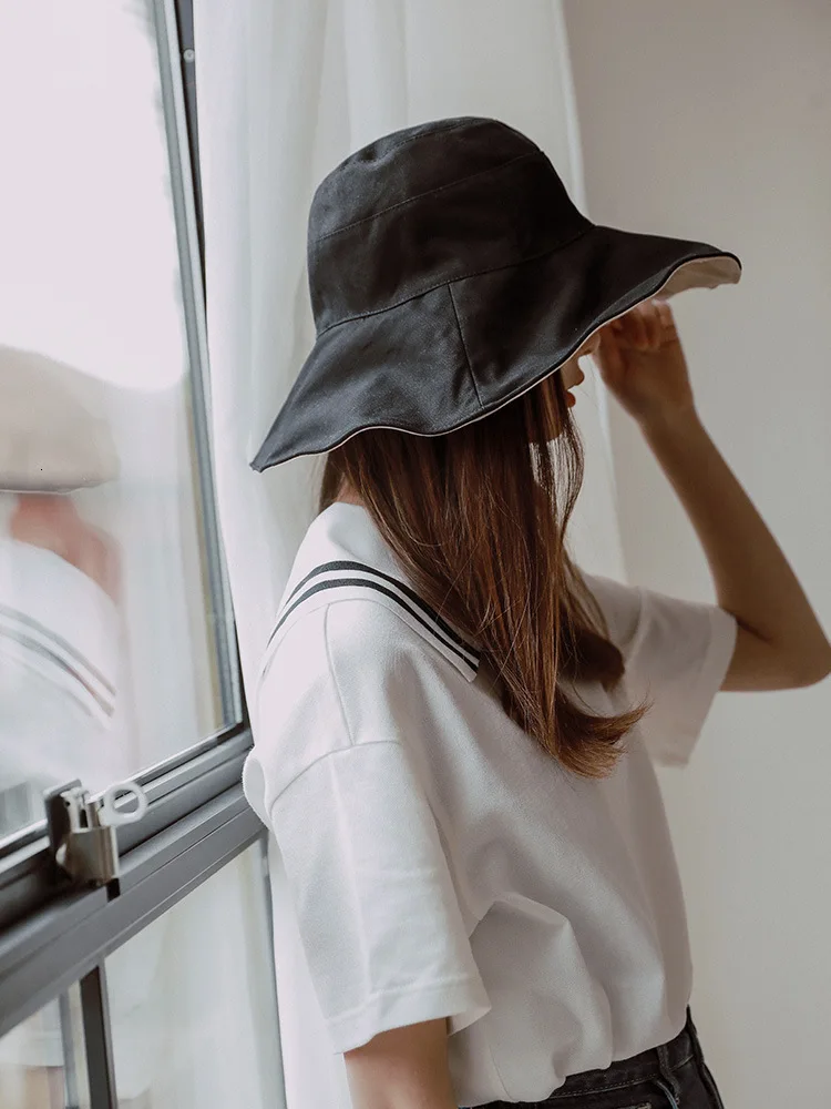 SP& CITY Harajuku, двухсторонняя большая шляпа-ведро, большие карнизы, женская шапка с большими полями, для отдыха, Джокер, женская шапка, Студенческая солнцезащитная Кепка