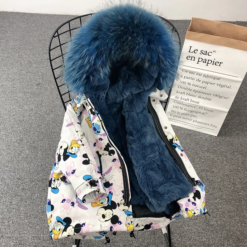 pear blue linning 1909 Новая модная зимняя одежда для мальчиков и девочек ростом 110-180 см, пальто с капюшоном, настоящий мех кролика, пальто - Цвет: pear blue linning