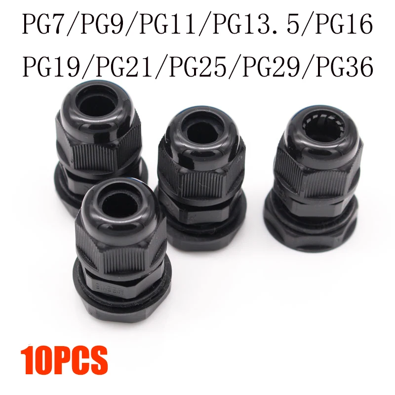 10 шт. IP68 PG7 для 3-6,5 мм PG9 PG11 PG13.5 PG16 PG19 провода кабель CE Черный Водонепроницаемый Нейлон Пластик кабельный ввод Разъем