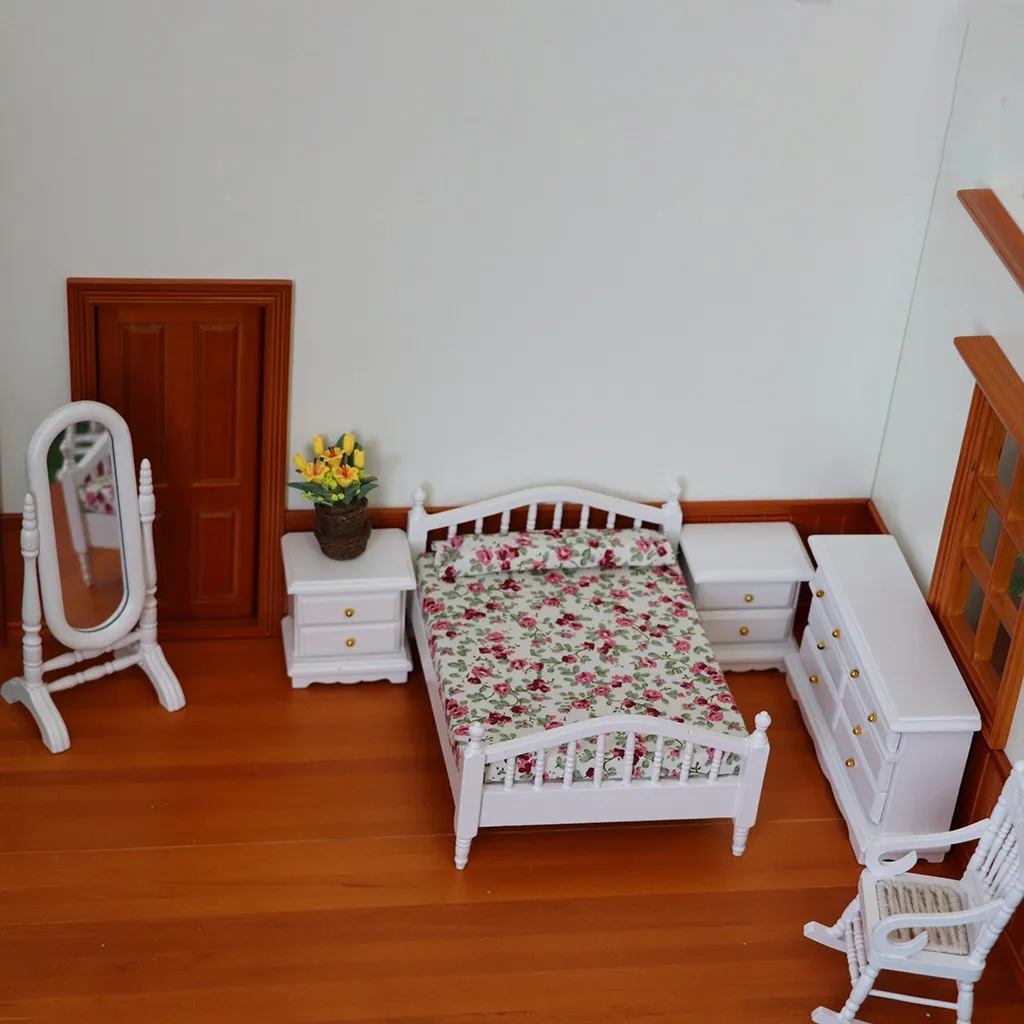 

1Set 1:12/1:6 Dollhouse Furniture Bedroom mirror Rocking chair cabinet Mini Scene Mode Mini Home Pretend Toy Accessories#g4