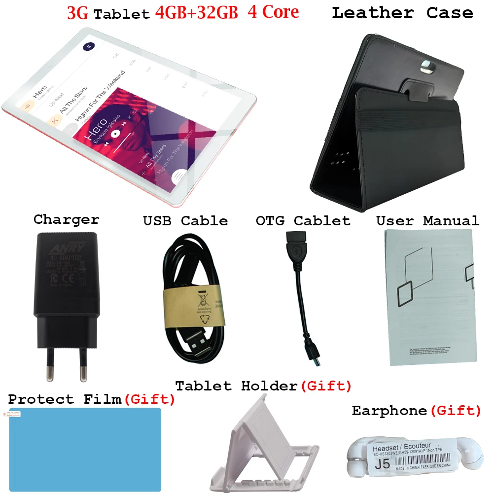 Add cover case ANRY, 3G, планшеты с телефонными звонками, 10 дюймов, Android 7,0, сенсорный экран, четыре ядра, 4 Гб+ 32 ГБ, Wi-Fi, gps, Bluetooth, для детей, обучающий фаблет - Комплект: Add cover case
