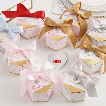 

New Creative Luxury Gold Stamping Wedding Candy Box Chocolate Packaging Boxes With Ribbon Party Gift Boxes