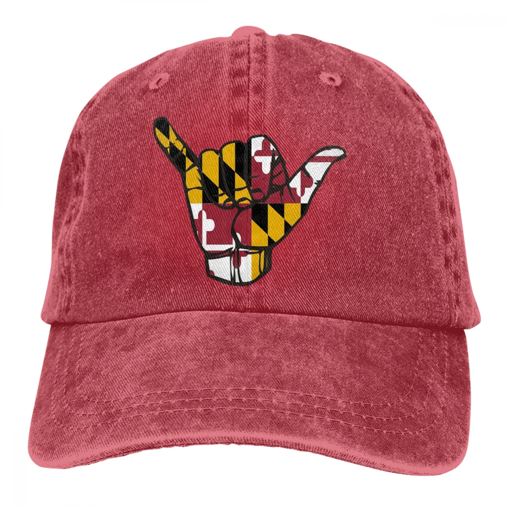 Флаг Мэриленда Shaka Hand Casquette глубокий Хизер унисекс Мужские Женские джинсовые бейсболка с ремешком кепки регулируемые Гольф папа шляпа