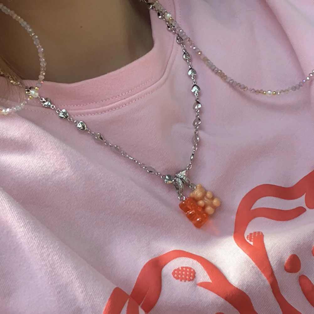 2021 Candy Color Gummy Bear Resin Pendant Necklace for Women Simple Golden Metal Chain Necklace Female Fashion Jewelry Gifts