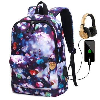 

Fashion Casual USB Charging Women's Backpacks Large Capacity Women Travel School Back Pack 2020 New Print Backpack for Female