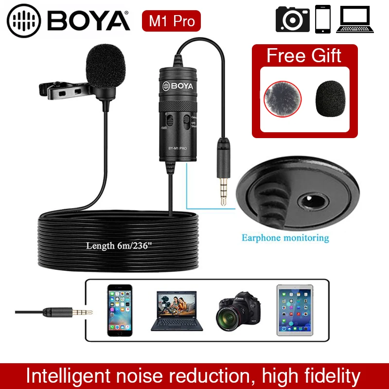 Конденсаторный петличный микрофон BOYA BY M1 Pro для смартфонов цифровых зеркальных