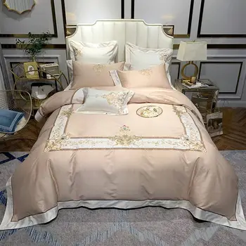 

Premium Embroidery Europe style Bedding Luxury 4Pieces Queen King size High Thread Count Egyptian cotton Bedding set Bed sheet