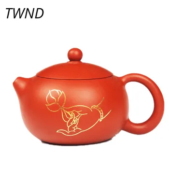 

Gold handpainted xi shi teapot yixing high grade kung fu pot purple clay drinkware