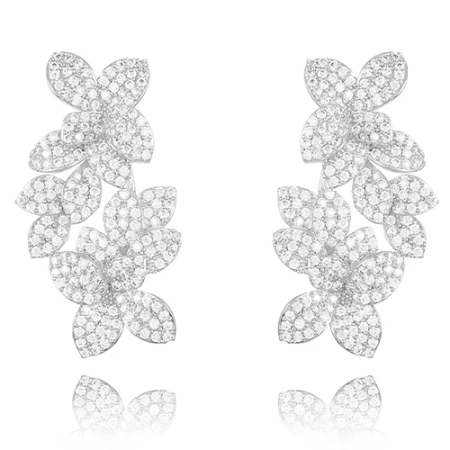 GODKI Monaco Design Flower Charms Trendy Women Earrings Cubic Zircon Drop Earring For Women Wedding Party Accessories - Окраска металла: Silver Small Size