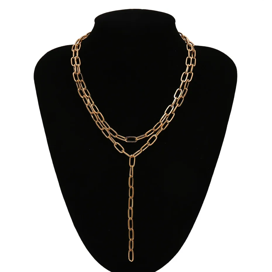Necklace IngeSight.Z, панк, многослойное, панковское, кубинское, толстый воротник, колье, ожерелья, хип-хоп, золотой цвет, толстые ожерелья на ключицы, Женские Ювелирные изделия - Окраска металла: Necklace