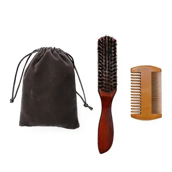 

3pcs Men Beard Care Set Bristle Brush Wood Comb with Storage Bag Mustache Tools