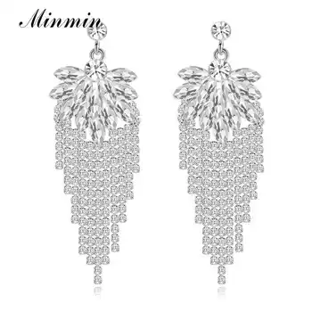 

Minmin Sparkling Tassel Wedding Drop Earrings Bridal 3 Colors Crystal Fringe Leaf Cluster Long Hanging Earrings Jewelry MEH1506