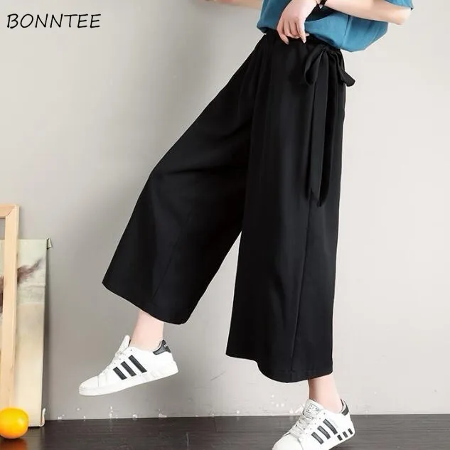 Женские брюки с широкими штанинами, повседневная одежда для отдыха, Женская Корейская Стильная однотонная универсальная одежда Harajuku Ulzzang, новая простая трендовая одежда|Брюки |   | АлиЭкспресс