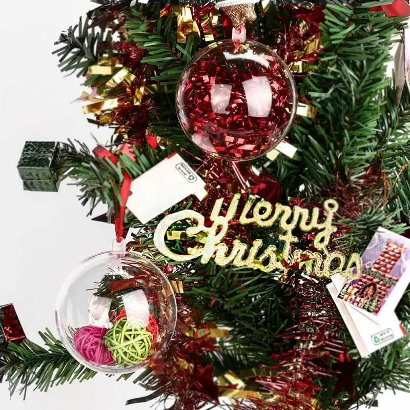 5pcs / Set Clear Plastic Craft Ball Acrylic Transparent Hollow Sphere Hanging Decor Bauble Christmas Decoration Baubles Gift