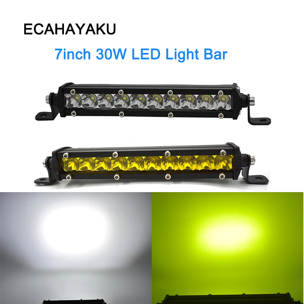 

ECAHAYAKU 1pcs 30w slim Led Work Light Bar 7 inch Off-road Led Bar for Tractor Truck jeep Boat 4WD 4x4 ATV fog driving lamp 12V