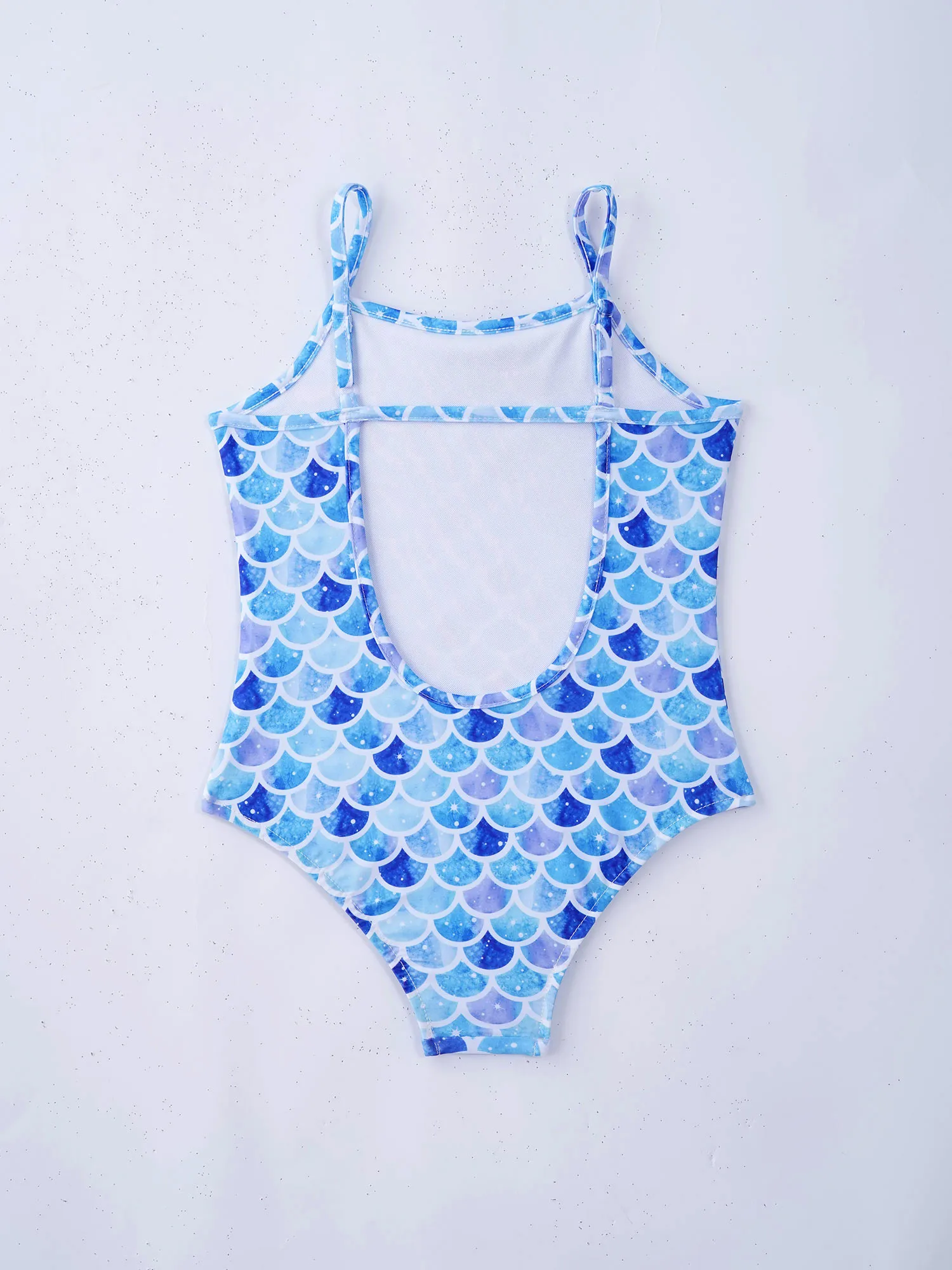 TiaoBug Kids Girls One-Piece Swimming Bodysuit Swimwear Straps Ruffle Hem Fish Scales Print Beach Pool Bathing Jumpsuit Leotard