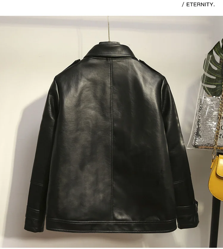 Осенняя зимняя куртка размера плюс для женщин, Повседневная Свободная Короткая кожаная куртка с длинным рукавом, большой размер, черная 4XL 5XL 6XL 7XL