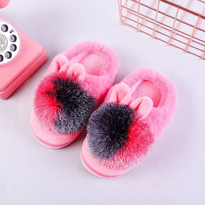 New Winter Children Slippers Cartoon Pu Home Slippers Kids Shoes Girls Warm Plush Indoor Non-slip Boys Flip Flops Floor Shoes - Цвет: Gold