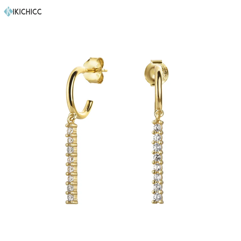Kikichicc 925 пробы Серебряные длинные золотые линии цепи каплевидные кольца