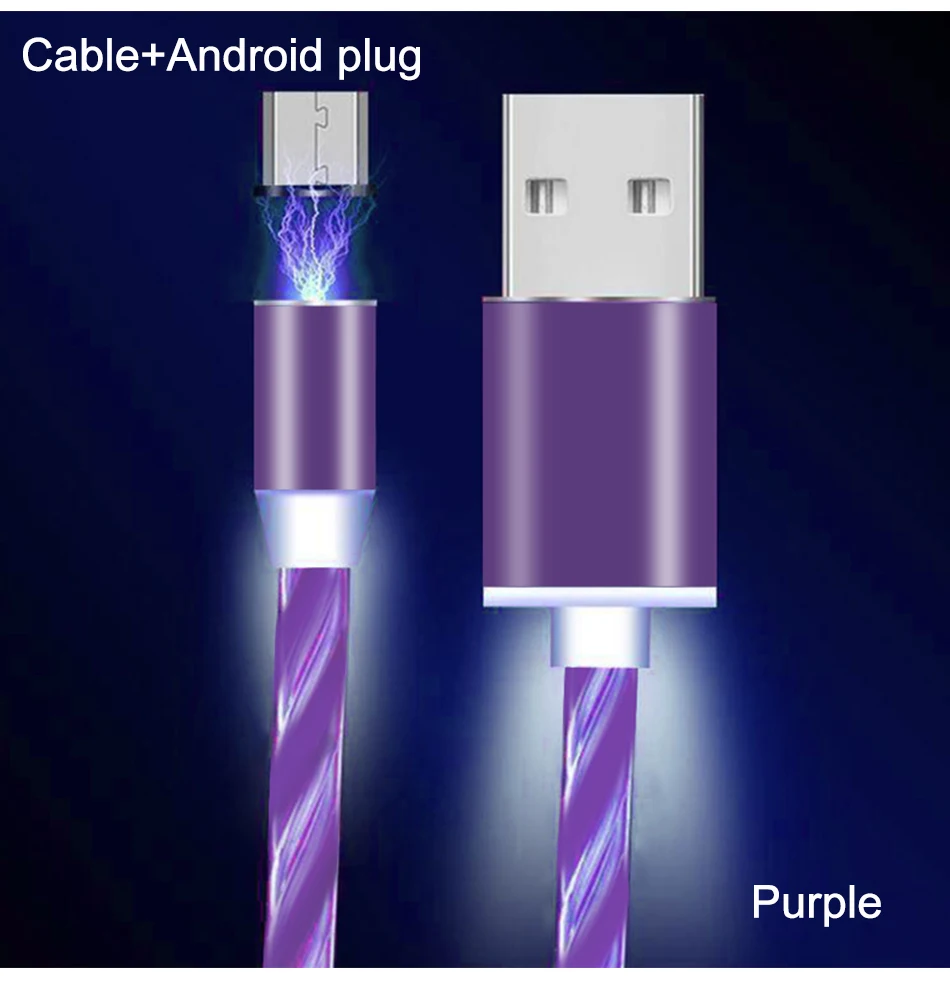 G Магнитный Micro USB кабель для мобильного телефона светодиодный кабель для быстрой зарядки usb type-C Магнитный шнур для зарядного устройства для iPhone samsung - Цвет: G