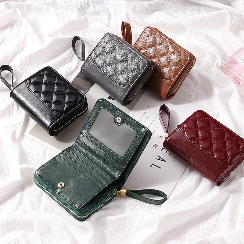 

New Women Wallet Designer Genuine leather classic zipper pocket Purse business credit ID card holders short ladies Handbag