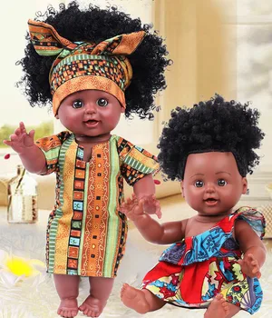 

35CM African Girl Black Doll Adorable Dressing Toy Baby Accompany Doll Kids Bir