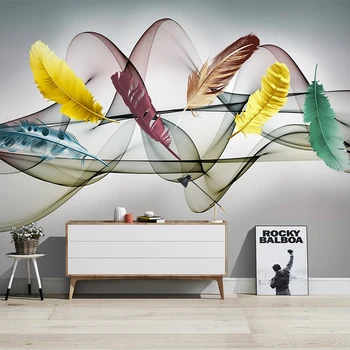 

Custom 3D Photo Wallpaper Hand Painted Colored Feather Abstract Smoke Living Room Sofa TV Background Pictures Art Wall Painting