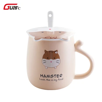 

450ml Cute Squirrel Ceramics Coffee Mug With Lid Large Capacity Animal Mugs Creative Drinkware Tea Cups Novelty Gifts Milk Cup